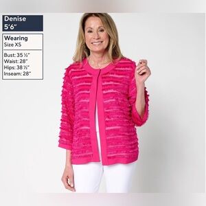 Susan Graver Eyelash Jacquard Woven 3/4-Sleeve Cardigan Size 3X Bright Fuchsia